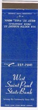 Matchbook Cover West St Paul State Bank West St Paul Minnesota Pay By Check - £0.76 GBP