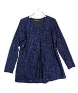 Outad Women&#39;s 2XL Navy Floral Lace Overlay Blouse Top, Tunic Length Whim... - $28.00