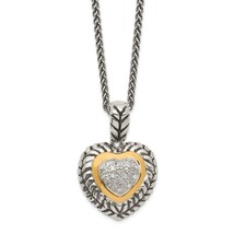 Sterling Silver 14K Gold 1/15Ct. Diamond Heart 18In Necklace - £148.47 GBP