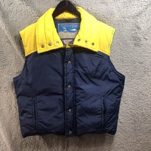 Vintage 80s Blue Yellow Poweder Gear Adventure Snap Winter Puffy Ski Vest Med M - £19.27 GBP