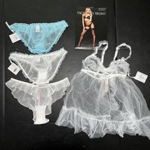 Victoria&#39;s Secret S BABYDOLL+panty lot chiffon I DO BRIDE YES BLUE white... - $138.59