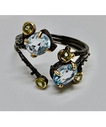 Jeweled Branched Blue Topaz and Peridot Ring - £211.56 GBP