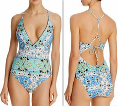 Nanette Lepore Women&#39;s Plunge Open Back One-Piece Swimsuit Tapestry Goddess Sz 4 - £38.75 GBP