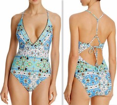 Nanette Lepore Women&#39;s Plunge Open Back One-Piece Swimsuit Tapestry Goddess Sz 4 - £39.38 GBP