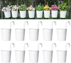 Hanging Flower Pots 10 Pcs - Metal Iron Bucket Planter for Railing Fence Balcony - £29.73 GBP