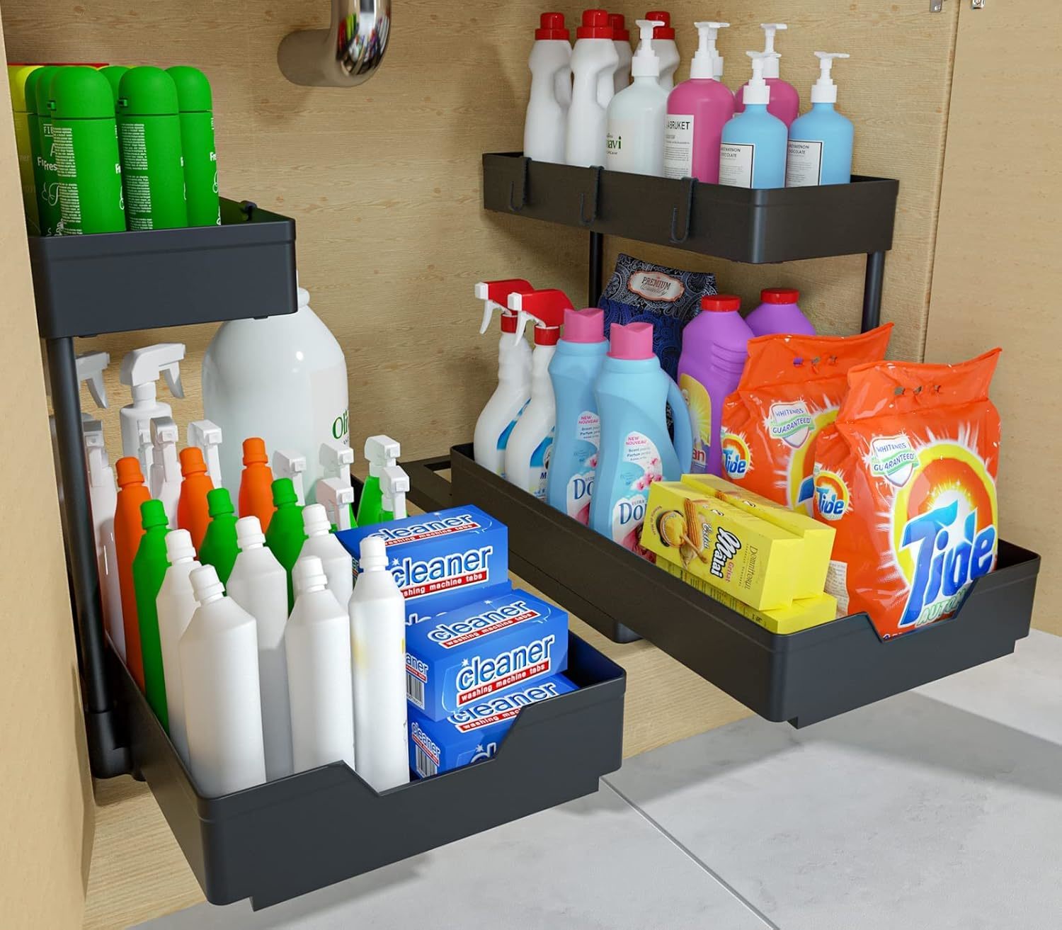 Nature&#39;S Source 2-Tier Under Sink Organizers, 2 Pack Sliding L-Shape, Bl... - $38.95