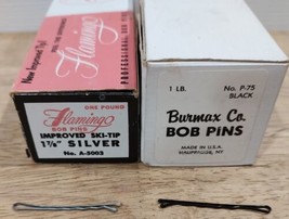 2 Vintage Boxes of Flamingo &amp; Burmax Professional Bob Bobby Pins Silver &amp; Black  - £15.41 GBP