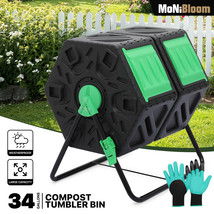 34 Gallon Dual Chamber Compost Bin Composter Tumbling Chamber W/2 Slidin... - £108.33 GBP