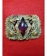 Vintage Art Nouveau Metal Purple Center Ornate Lrg Sash Pin Brooch 3 1/4... - €72,49 EUR