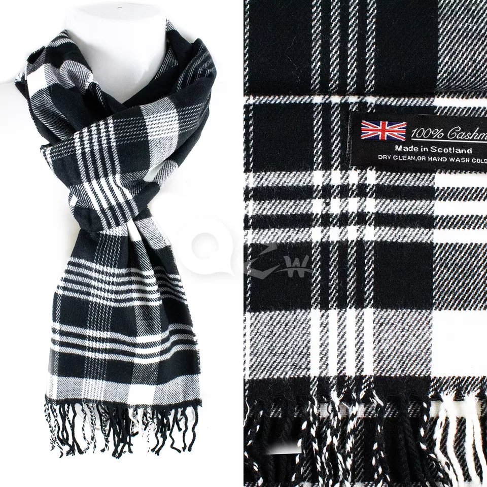 Mens Womens Winter Warm Made 100% CASHMERE Scarf Scarves Plaid Wool Blac... - $9.99