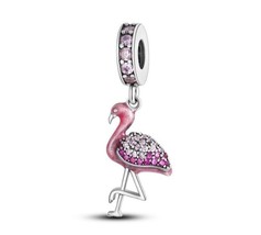 2024 New Charm S925 Pink Flamingo with Zircon Fit Bracelet and Necklace - £8.64 GBP