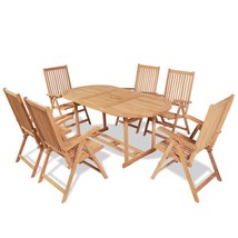 7 Piece Outdoor Dining Set with Folding Chairs Solid Teak Wood - £649.16 GBP
