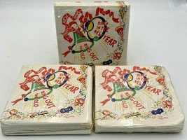 Tuttle Happy New Year Napkins 32 NOS Lot Of 3 Sealed Packages Vintage USA 2084B - £22.74 GBP