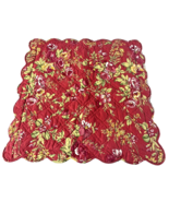 Pottery Barn Red Lime Pillow Sham Euro LARGE Red Floral Linen Cotton Hea... - €42,27 EUR