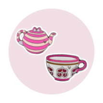 Alice in Wonderland Disney Pins: Cheshire Cat Teapot and Pink Teacup - $24.90