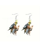 Cockatiel Bird &amp; Puppy Dog Best Friends Earrings Jewelry  - $9.46