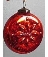 Ruby Red  Molded Mercury Glass Ornament Circle with Snowflake 4&quot; Klugel - £11.94 GBP