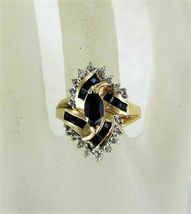 1.50Ct Marquise Cut Blue Sapphire Engagement Cluster Ring 14K Yellow Gold Over - £72.97 GBP