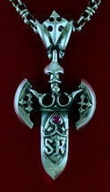 Sterling Silver KING CROWN Dagger with Stone Pendant. Heavy Rocker Biker Silver  - £106.15 GBP