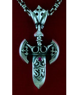 Sterling Silver KING CROWN Dagger with Stone Pendant. Heavy Rocker Biker... - $135.00