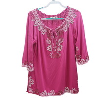 CJ Banks Embroidered Tunic Half Sleeve Pink Size 1X Plus Size - £22.17 GBP