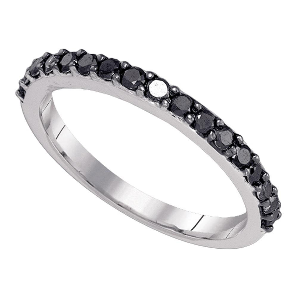 10k White Gold Womens Round Black Color Enhanced Diamond Band Fashion Ring 1/2