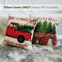 Christmas Throw Pillow Covers Inches Tree Red Vintage Truck Farmhouse Decor - £18.57 GBP