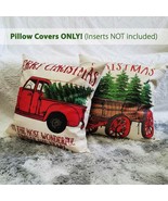 Christmas Throw Pillow Covers Inches Tree Red Vintage Truck Farmhouse Decor - £18.48 GBP