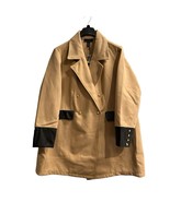 H Halston Double Breasted Coat Womens 3X Tan Camel Vegan Black Leather D... - $49.01