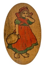 Oval Flemish Pyrography Dutch Girl Wall Paque 11.5&quot; x 6.5&quot; Vintage Early 1900&#39;s - £66.58 GBP