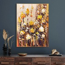 Original Abstract Floral Paintings On Canvas Contemporary Art | GOLDEN F... - £275.71 GBP