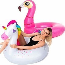 Inflatable Flamingo Unicorn Pool Float 2 Pk Floaties(Inflates to Over 4ft. Wide) - £38.00 GBP