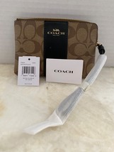 COACH WOMENS Signature PVC leather Corner Zip Wristlet Khaki Black Leather Wrist - £41.51 GBP
