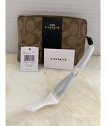 COACH WOMENS Signature PVC leather Corner Zip Wristlet Khaki Black Leath... - £40.91 GBP