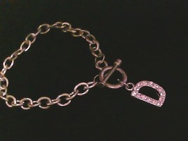 Silver Chain Bracelet with Crystal Accent Initial &quot;D&quot; Dangling Charm - $188.49 MXN