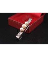 Vintage Sterling Silver Tie Clip with Genuine Pearls – Men&#39;s Accessory - $30.00