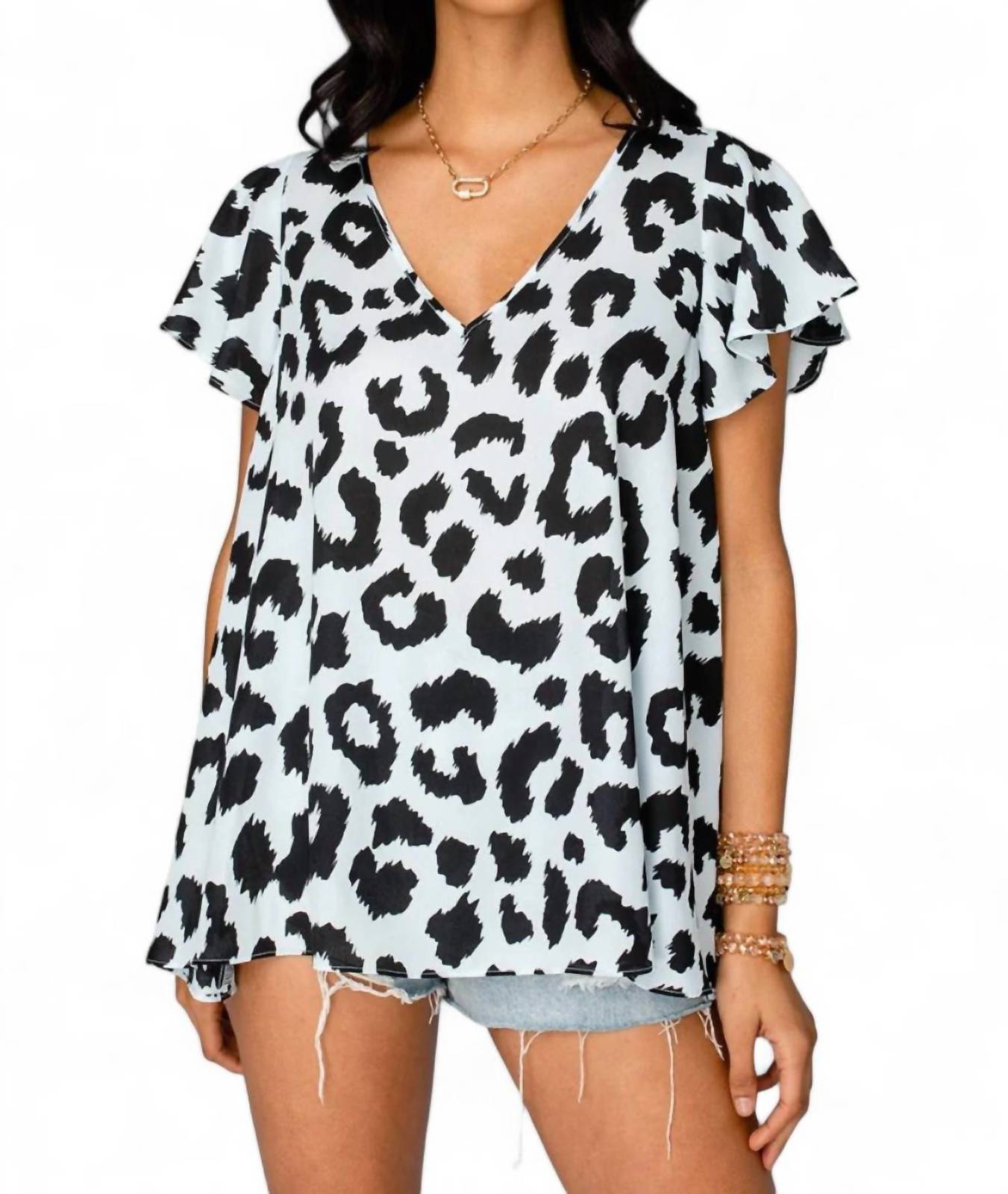 Buddylove avril flutter sleeve v-neck top in Alpine - size XS