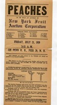 Peaches Auction Notice New York Fruit Auction Corporation 1939 Pennsylvania RR - £21.74 GBP