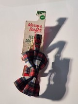 Merry &amp; Bright Collection XXS 6.5-8&quot; Christmas Dog Collar Green Plaid Bowtie - £7.32 GBP