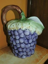 Hand Painted Portugal Art Pottery 9&quot;x8&quot;x5.5&quot; Pitcher purple grapes Vintage - £10.66 GBP