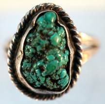 Navajo Turquoise Nugget &amp; Silver Ring Size 6 - £64.09 GBP