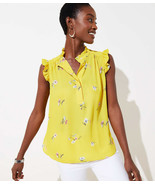 LOFT Floral Ruffle Henley Shell Laguna Yellow New - $663.05 MXN