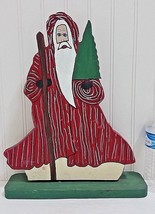 Hand Painted Wood Father Christmas JOSEPH GRAY 15” Tall Vtg-Style Santa Decor - £26.18 GBP
