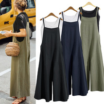 Women Jumpsuit, Casual Vintage Solid Color Larg Size Rompers with Pockets - £21.23 GBP
