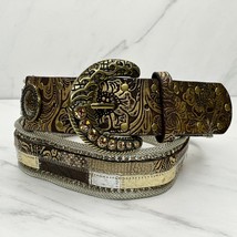 Chico&#39;s Metal Mesh Rhinestone and Mixed Leather Belt Size Medium M Womens - £15.57 GBP