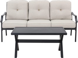 Lokatse Home Outdoor Patio Cushioned Loveseat 3 Seats Sofa Bench With, Beige - £613.56 GBP