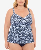 $119 Swim Solutions Triple-Tier Tummy-Control Fauxkini One-Piece Navy Size 18W - £30.35 GBP