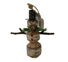 Katherine&#39;s Collection   Christmas OrnamentBirch Carved Resin Snowman Green Bow - £6.89 GBP