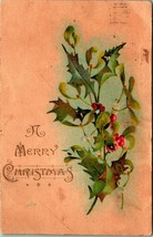 A Merry Chirstmas Holly Branch Gilt Text 1908 Postcard - £2.93 GBP