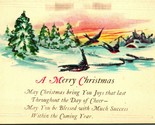 A Merry Christmas Poem Sparrows Winter Cabin Scene Postcard  - $3.91